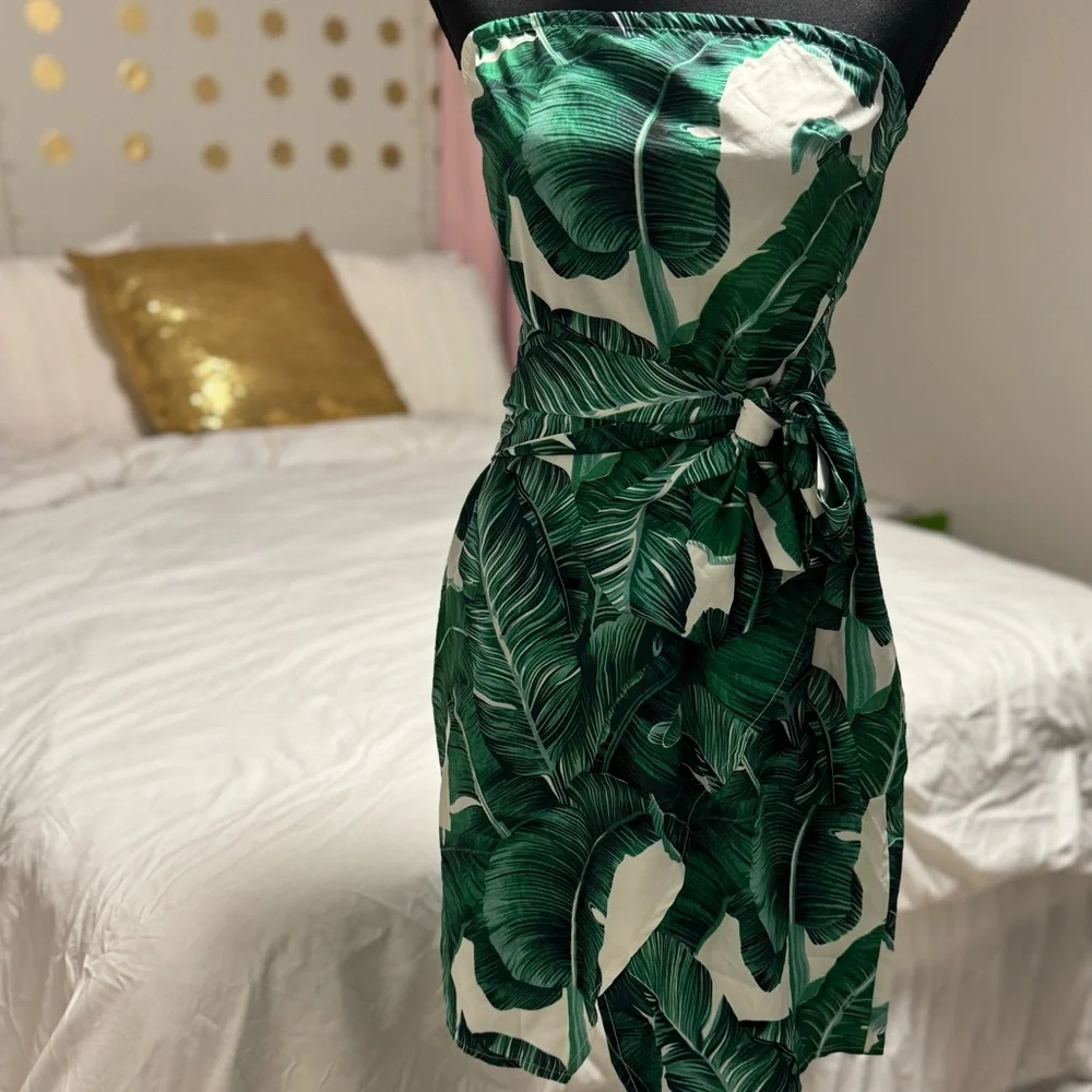 Green&White Palm Print Tie Waist - Picture 5 of 9